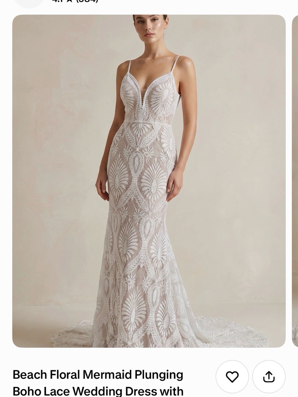 White Lace Bridal Gown with V-Plunge Neckline